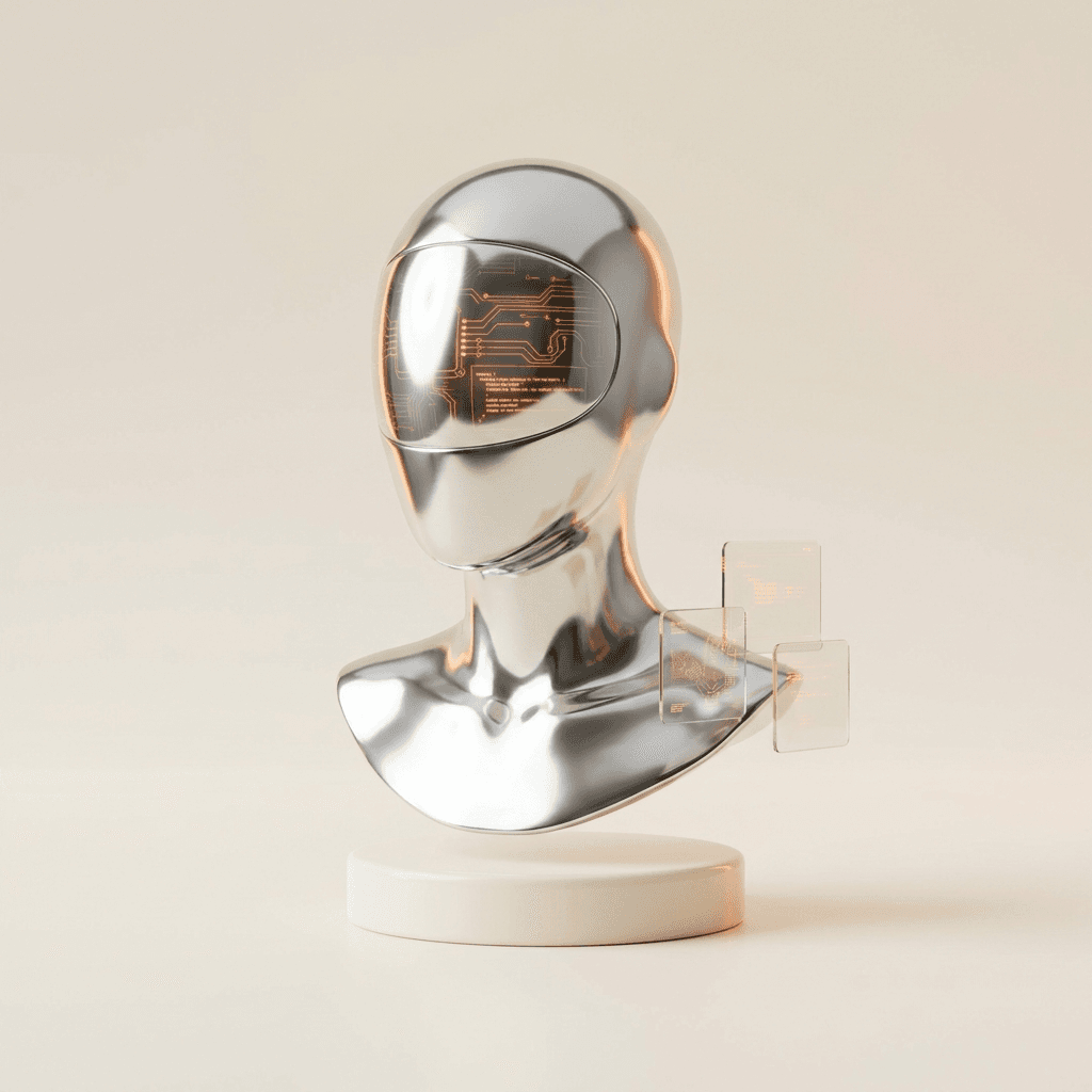 Chrome bust representing the web and product discipline at 4CS