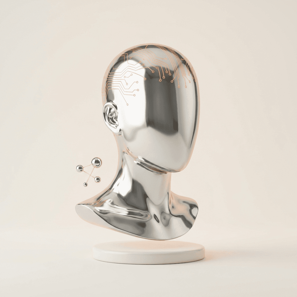 Chrome bust representing the data and AI discipline at 4CS